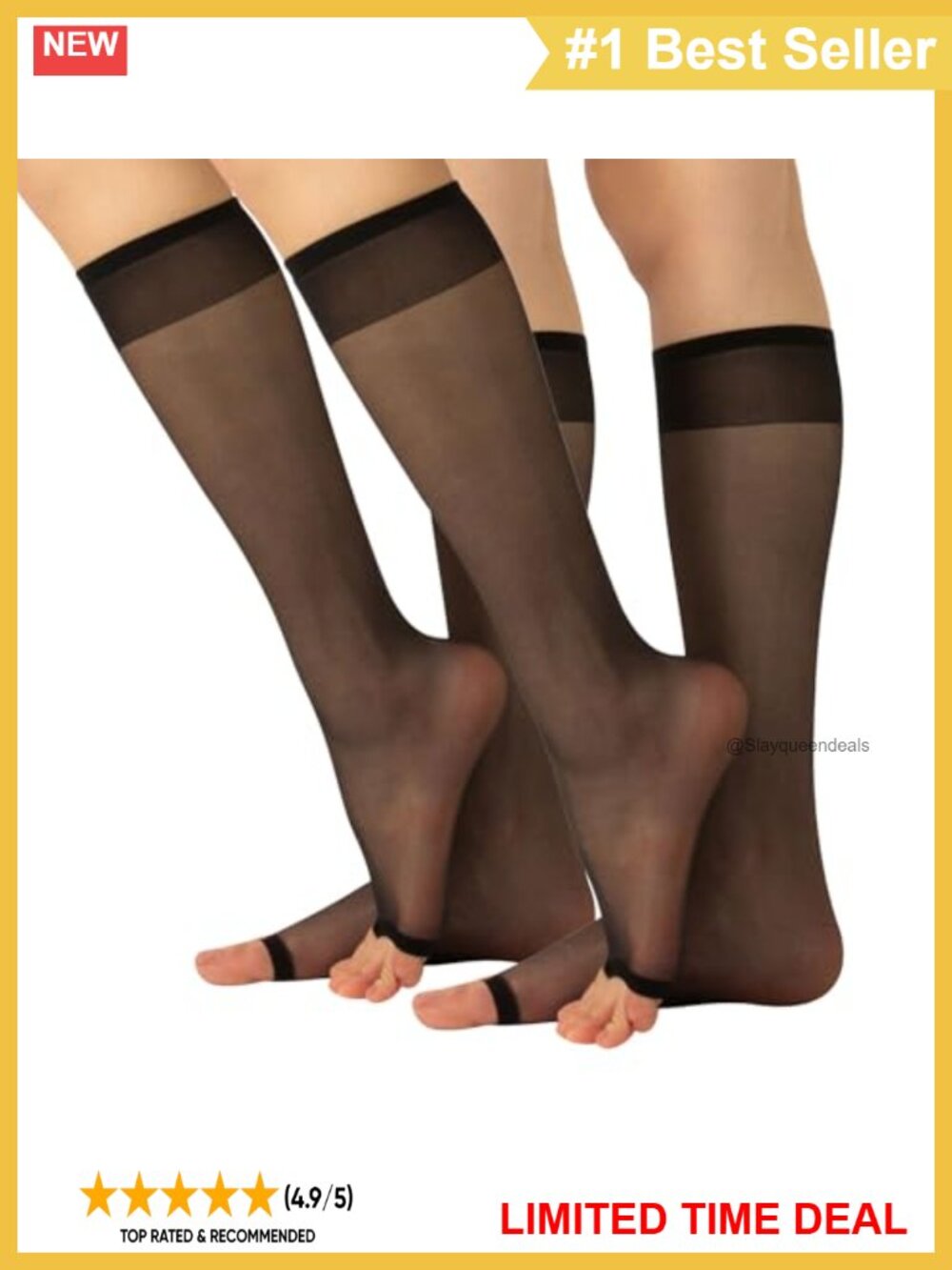 Open Toe Knee High Socks Sheer Silky Finish Nylon Cooling Summer Hosiery